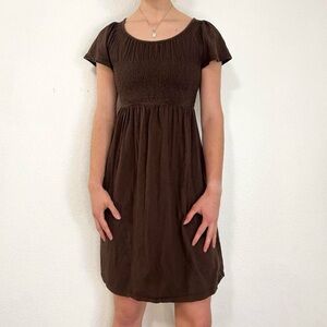 brown midi maternity babydoll dress